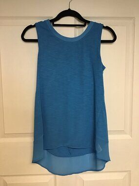 ADRIENNE VITTADINI High Low Sleeveless Sheer Back Bottom Ocean Spray (Blue)